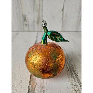 Radko? Peach orange ornament vintage frosted glitter unique Xmas tree